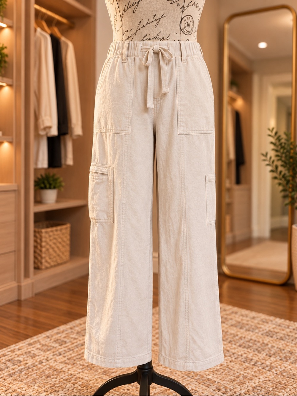 Maurices Cream Linen Blend Wide Leg Cargo Pants Size 8 Short